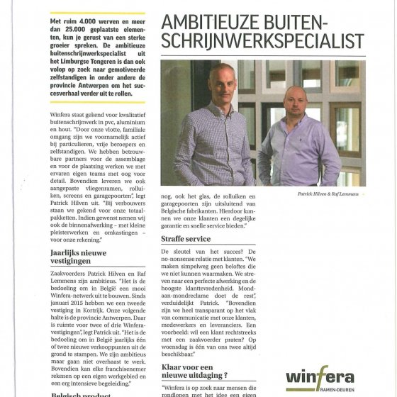 artikel magazine Sterck - Winfera in magazine 'Sterck'